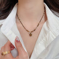 Gold Plated Copper Tiger Eye Jewelry Set, Maillard Vintage Round Geometric Necklace Stud Earrings Ring view 2