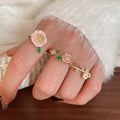14K Gold Plated Mother Of Pearl Zircon Flower Open Ring For Women Korean Light Luxury Style view 4