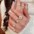 14K Gold Plated Mother Of Pearl Zircon Flower Open Ring For Women Korean Light Luxury Style view 2