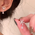 Copper Zircon Snowflake Teardrop Stud Earrings Korean Light Luxury Christmas Floral Style view 1