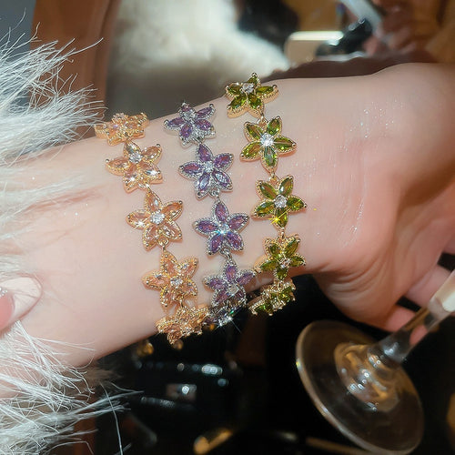 Sparkling Zircon Star And Flower Light Luxury Korean Style Bangle Bracelet