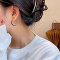 French Vintage Alloy Enamel Cross Round Clip Earrings, Maillard Geometric Light Luxury Design For Women view 2