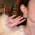 Plush Pom Pom Pearl Drop Earrings With Silver Needle, Geometric Round Fashion OL Style view 2