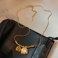 18K Gold Plated Tiger Eye Geometric Pendant Sweater Necklace For Women Maillard Vintage Style view 4