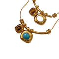 18K Gold Plated Tiger Eye Geometric Pendant Sweater Necklace For Women Maillard Vintage Style view 5