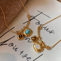 18K Gold Plated Tiger Eye Geometric Pendant Sweater Necklace For Women Maillard Vintage Style view 2