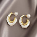 Irregular Metal Painted Stud Earrings For Women With Faux Pearl Back Elegant Korean Niche Jewelry view 2