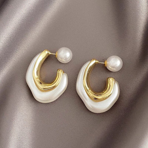 Irregular Metal Painted Stud Earrings For Women With Faux Pearl Back Elegant Korean Niche Jewelry