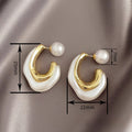 Irregular Metal Painted Stud Earrings For Women With Faux Pearl Back Elegant Korean Niche Jewelry view 4
