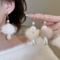 Elegant Faux Pearl Pom Ball C-Shaped Drop Earrings With Silver Pins Teardrop Design view 2