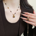 Tiger Eye Beaded Gourd Pendant Necklace Maillard Vintage Light Luxury Clavicle Chain For Women view 1