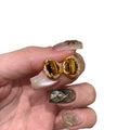 18K Gold Plated Silver Pin Tiger Eye Zircon Oval Stud Earrings Maillard Style Jewelry view 5