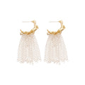 Alloy C Shape Tassel Drop Earrings With Silver Needle, French Vintage Geometric Wrinkled Design view 5