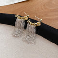 Alloy C Shape Tassel Drop Earrings With Silver Needle, French Vintage Geometric Wrinkled Design view 4