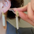 Alloy C Shape Tassel Drop Earrings With Silver Needle, French Vintage Geometric Wrinkled Design view 1