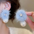 18K Gold Plated Silver Post Zircon Pearl Plush Ball Stud Earrings Elegant Round Geometric Jewelry view 4