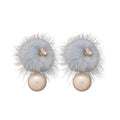 18K Gold Plated Silver Post Zircon Pearl Plush Ball Stud Earrings Elegant Round Geometric Jewelry view 5