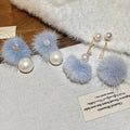 18K Gold Plated Silver Post Zircon Pearl Plush Ball Stud Earrings Elegant Round Geometric Jewelry view 3