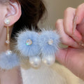 18K Gold Plated Silver Post Zircon Pearl Plush Ball Stud Earrings Elegant Round Geometric Jewelry view 2