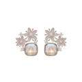 Light Luxury Copper Zircon Flower Square Stud Earrings With Silver Posts Elegant Minimalist Jewelry view 5