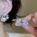 Light Luxury Copper Zircon Flower Square Stud Earrings With Silver Posts Elegant Minimalist Jewelry view 2