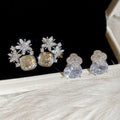 Light Luxury Copper Zircon Flower Square Stud Earrings With Silver Posts Elegant Minimalist Jewelry view 1