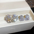 Light Luxury Copper Zircon Flower Square Stud Earrings With Silver Posts Elegant Minimalist Jewelry view 3