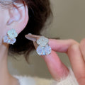 Light Luxury Copper Zircon Flower Square Stud Earrings With Silver Posts Elegant Minimalist Jewelry view 4