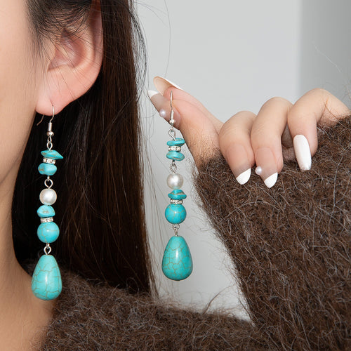 European American Turquoise Drop Earrings Vintage Ethnic Bohemian Pendant Ear Jewelry