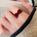 Sweet Flocked Resin Bow Open Ring Vintage Autumn Winter Light Luxury Index Finger Jewelry view 3