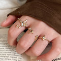 Copper Zircon Starburst Open Ring Jewelry Set For Women, Light Luxury Geometric Index Rings view 1