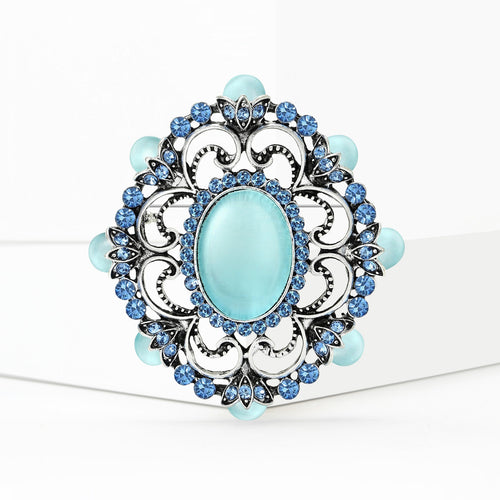 Vintage Baroque Alloy Cat Eye Rhinestone Brooch For Dresses And Shawls