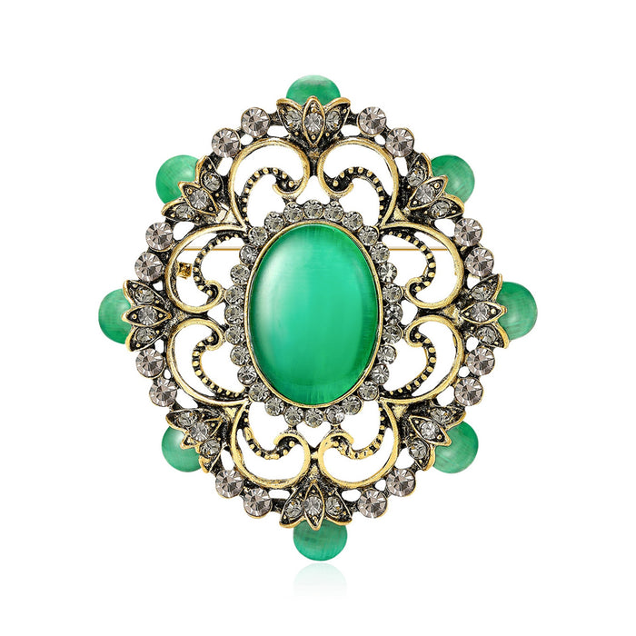 Vintage Baroque Alloy Cat Eye Rhinestone Brooch For Dresses And Shawls