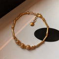 18K Gold Plated Copper Zircon Bamboo Texture Bangle, New Chinese Vintage Light Luxury Jewelry view 4