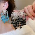 Light Luxury Geometric Crystal Beaded Tassel Drop Earrings With Silver Pins view 2