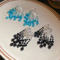 Light Luxury Geometric Crystal Beaded Tassel Drop Earrings With Silver Pins view 3