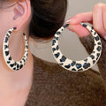Iron Leopard Print Round Stud Earrings, Geometric Light Luxury Y2K Chic Fall Winter Jewelry view 4