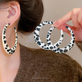 Iron Leopard Print Round Stud Earrings, Geometric Light Luxury Y2K Chic Fall Winter Jewelry view 2