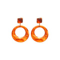 Maillard Style Resin Round Pendant Silver Needle Drop Earrings Minimalist Geometric Jewelry view 5