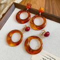 Maillard Style Resin Round Pendant Silver Needle Drop Earrings Minimalist Geometric Jewelry view 2