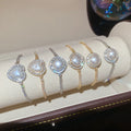 French Style Faux Pearl Heart Geometric Rhinestone Bangle For Women Elegant Vintage Jewelry view 1