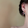 Cat Eye Stone Tassel Drop Earrings With Silver Pins, Geometric Korean Minimalist Jewelry view 4