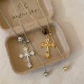 Light Luxury Alloy Rhinestone Cross Pendant Sweater Necklace For Women view 4