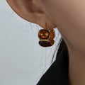 18K Gold Plated Resin Oval Huggie Earrings, Maillard Vintage Geometric Light Luxury Style view 2