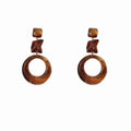 Resin Round Hollow Pendant Drop Earrings With Silver Needles Vintage Maillard Geometric Style view 5