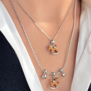 Old Money Copper Zircon Wood Horse Saturn Pendant Sweater Necklace Vintage Zodiac Collarbone Jewelry