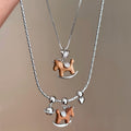Old Money Copper Zircon Wood Horse Saturn Pendant Sweater Necklace Vintage Zodiac Collarbone Jewelry view 4