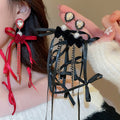 Faux Pearl Bow Tassel Drop Earrings Elegant Vintage Statement Silver Needle Ear Jewelry view 1