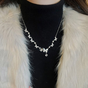 Korean Light Luxury Copper Zircon Butterfly Pendant Sweater Necklace For Women