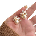 18K Gold Plated Silver Needle Zircon Flower Faux Pearl Stud Earrings For Women Light Luxury – Gold view 5